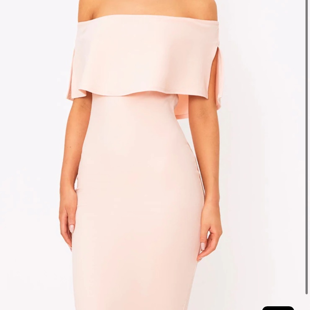 Nude Bardot Frill Midi Dress